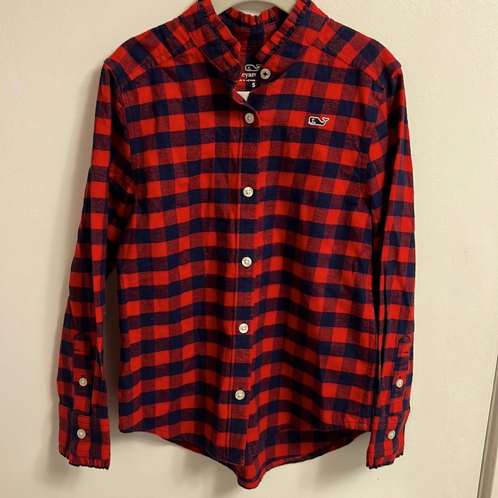 Vineyard Vines Girls Gingham Flannel Button Down Shirt, 5